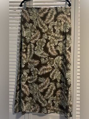 J. Jill Olive Tan Brown Palm Tree Tropical Leaf Maxi Skirt size Small Never Worn